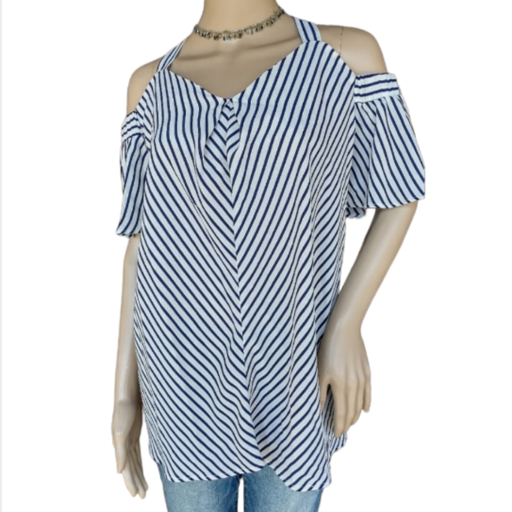 Off The Shoulder Blue & White Striped Top Size XL